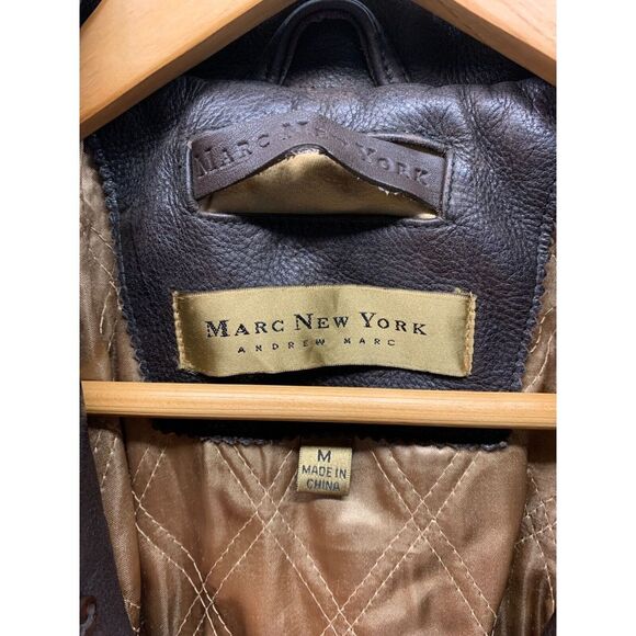 Marc New York Andrew Marc Leather Jacket‎ Mens Large Brown Lined Button Front - Picture 8 of 12